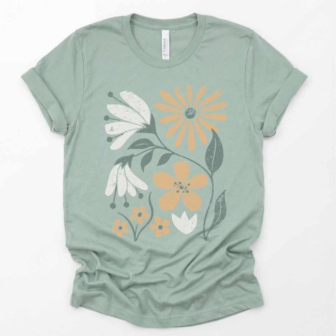 Vintage Distressed Field of Bloom Floral - Bella Canvas Super Soft T Shirt