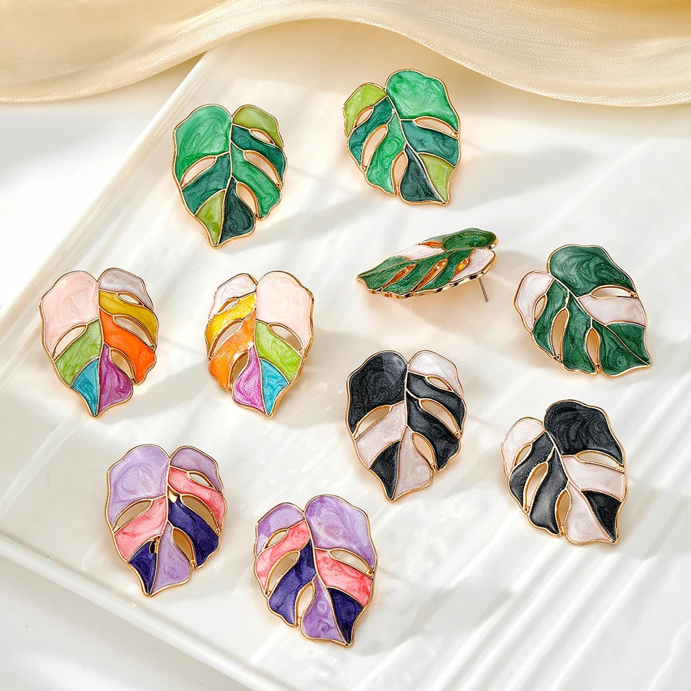 Monstera Leaf Stud Earrings