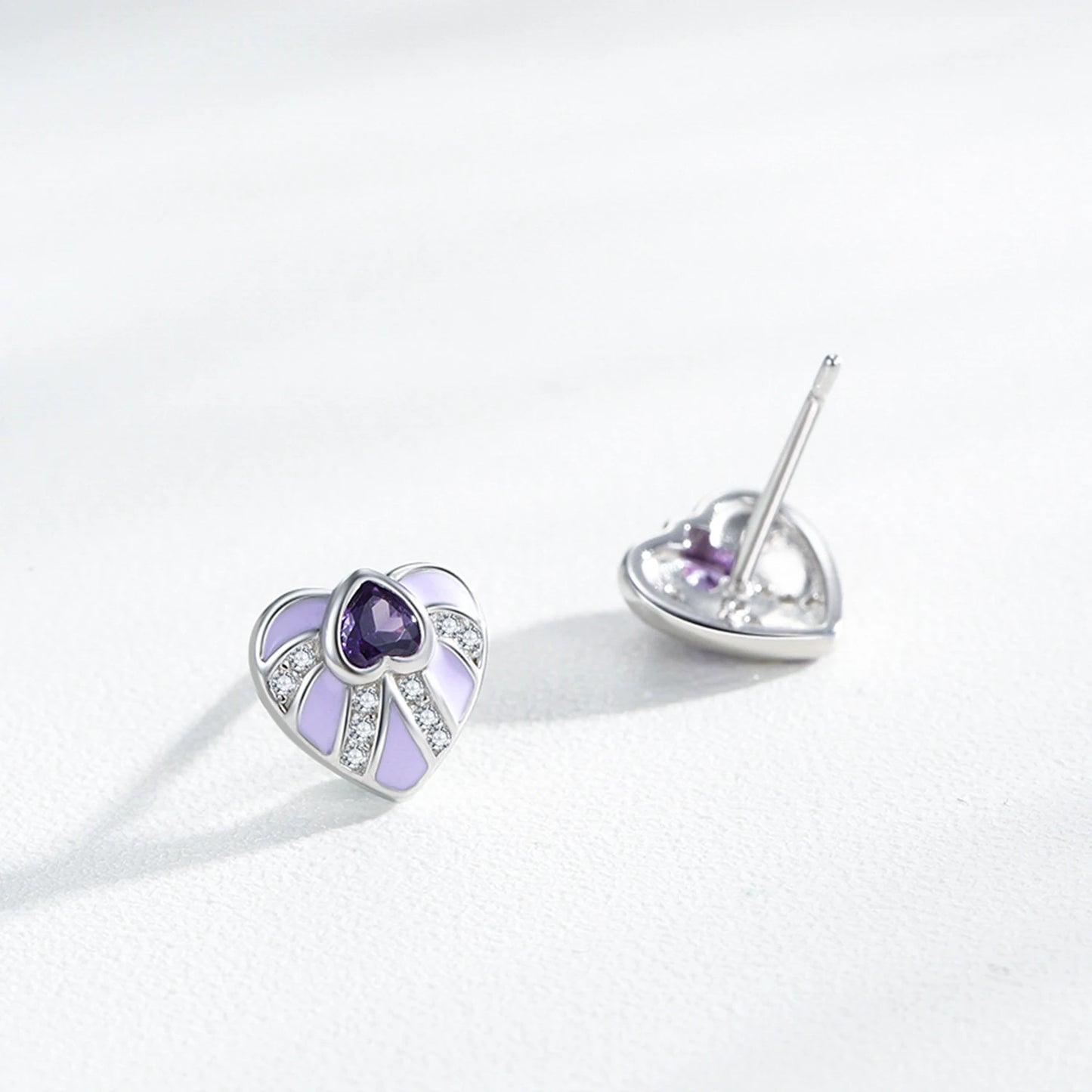 925 Sterling Silver Elegant Heart Enamel Earrings