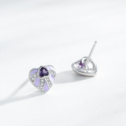 925 Sterling Silver Elegant Heart Enamel Earrings