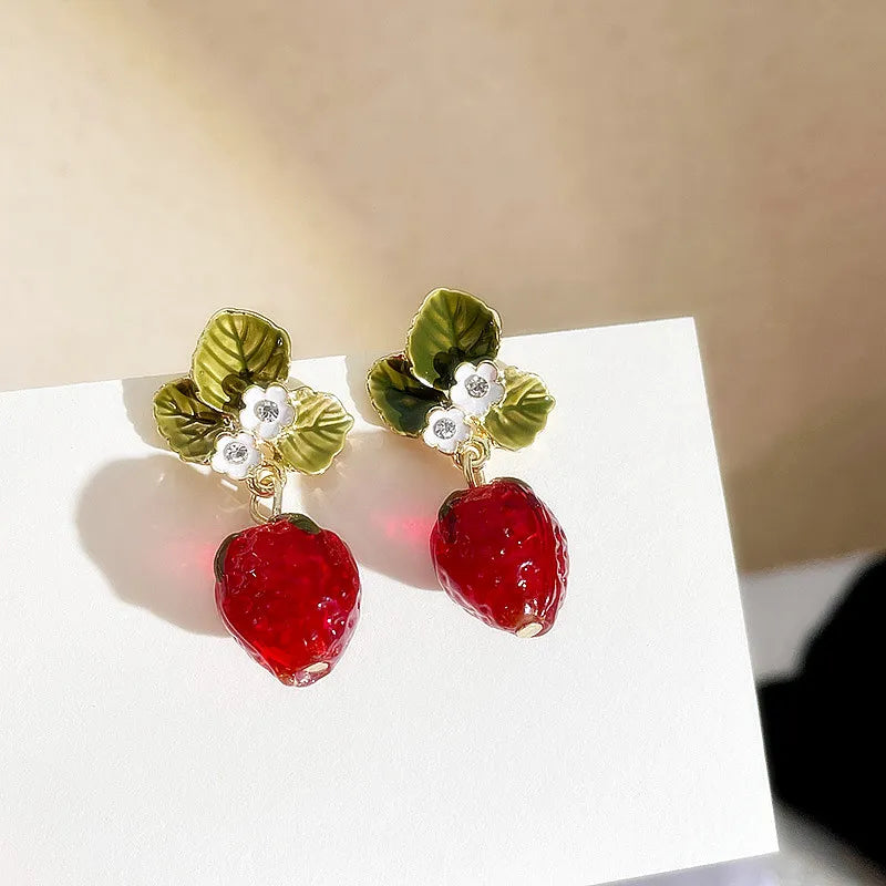 Strawberry Flower Drop Earrings