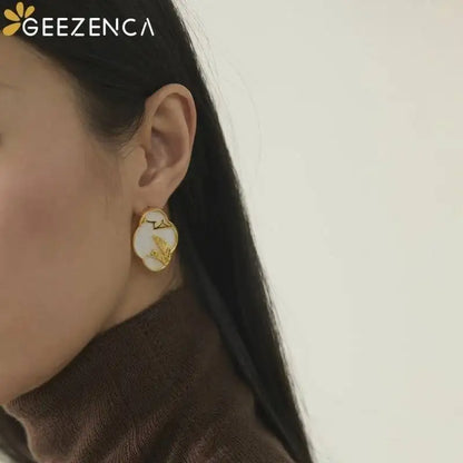 925 Silver White Mother of Pearl Banana Leaf Earrings