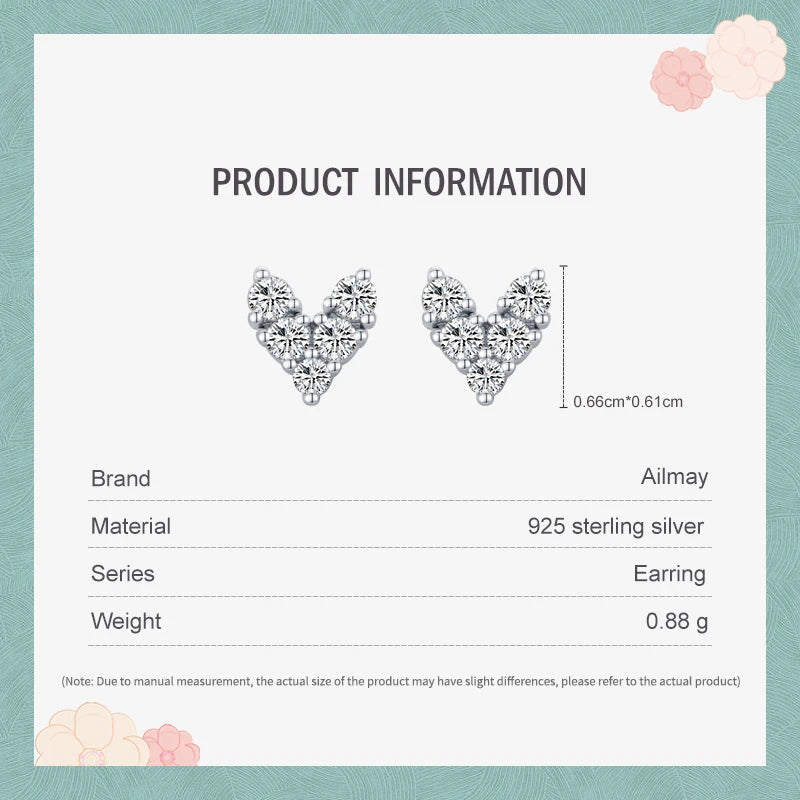 925 Sterling Silver Hearts Sparkling CZ Stud Earrings