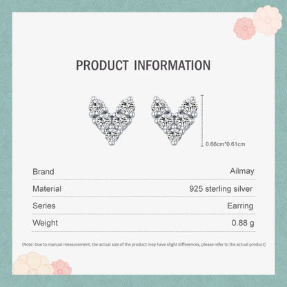 925 Sterling Silver Hearts Sparkling CZ Stud Earrings