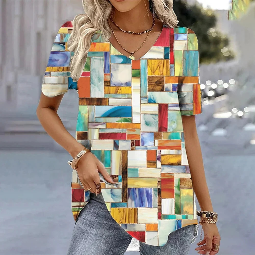 3d Flower Print Kawaii V-Neck