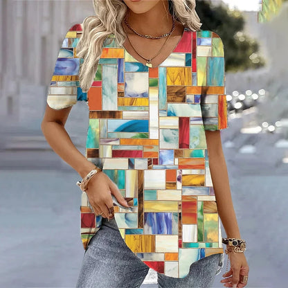 3d Flower Print Kawaii V-Neck