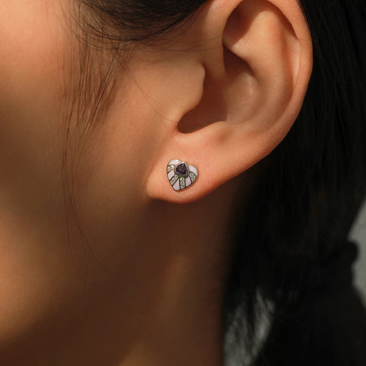925 Sterling Silver Elegant Heart Enamel Earrings