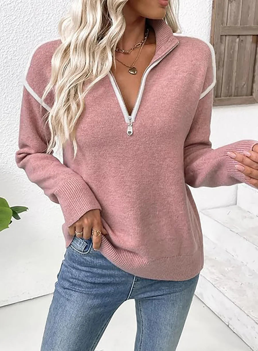 Half Zip Stand Collar Knit Sweater