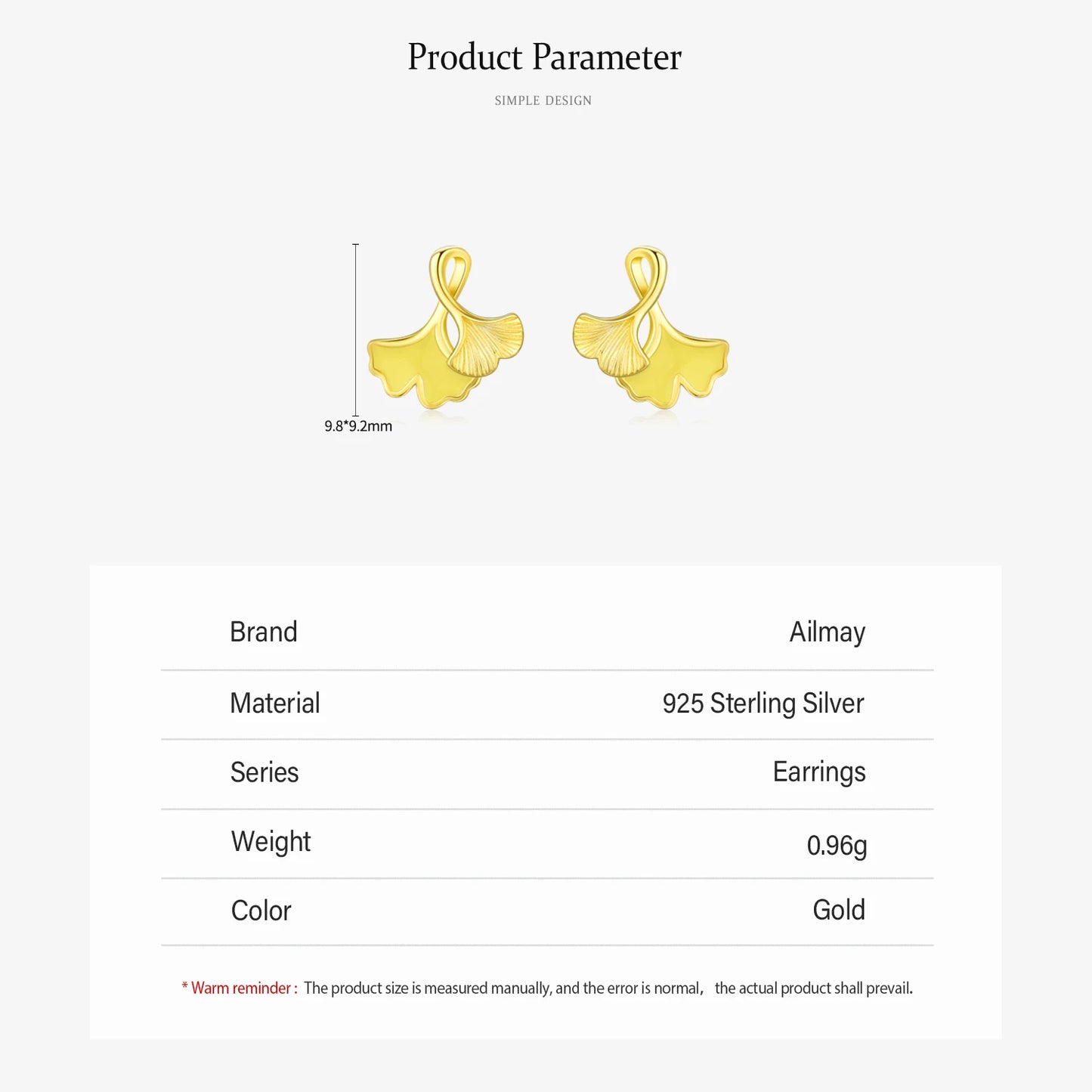 925 Sterling Silver Lucky Ginkgo Biloba Leaves Enamel Gold Plating Stud Earrings