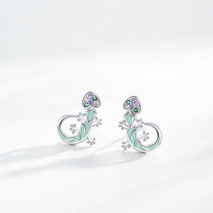 925 Sterling Silver Lizard Rainbow CZ Stud Earrings