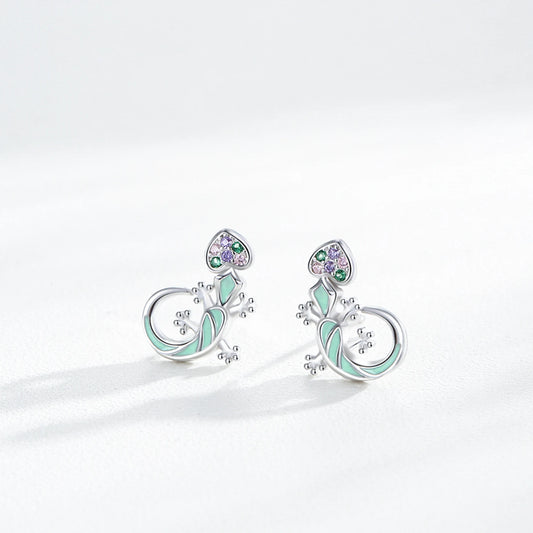 925 Sterling Silver Lizard Rainbow CZ Stud Earrings