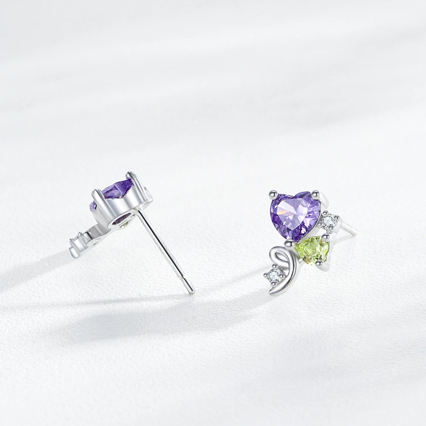 925 Sterling Silver CZ Hearts Stud Earrings