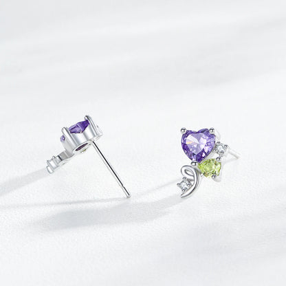 925 Sterling Silver CZ Hearts Stud Earrings