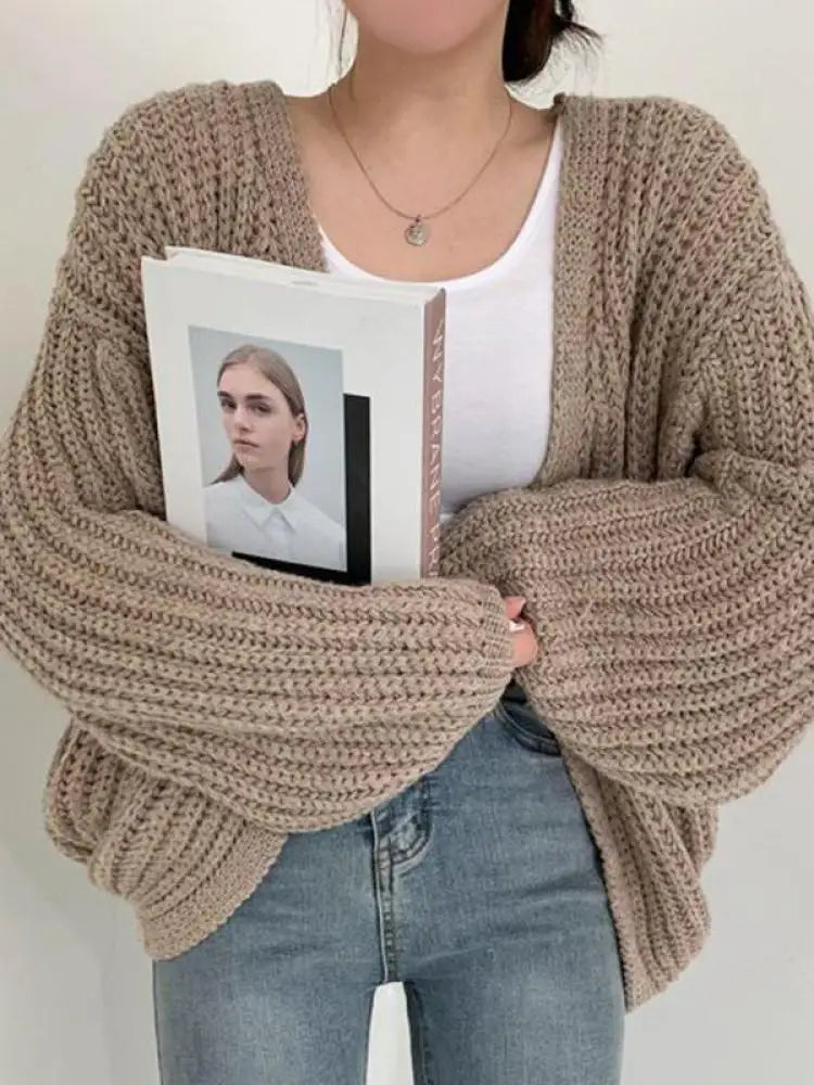 Vintage Puff Sleeve Knit Cardigan Sweater