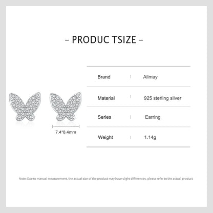 925 Sterling Silver Zirconia Charm Butterfly Stud Earrings