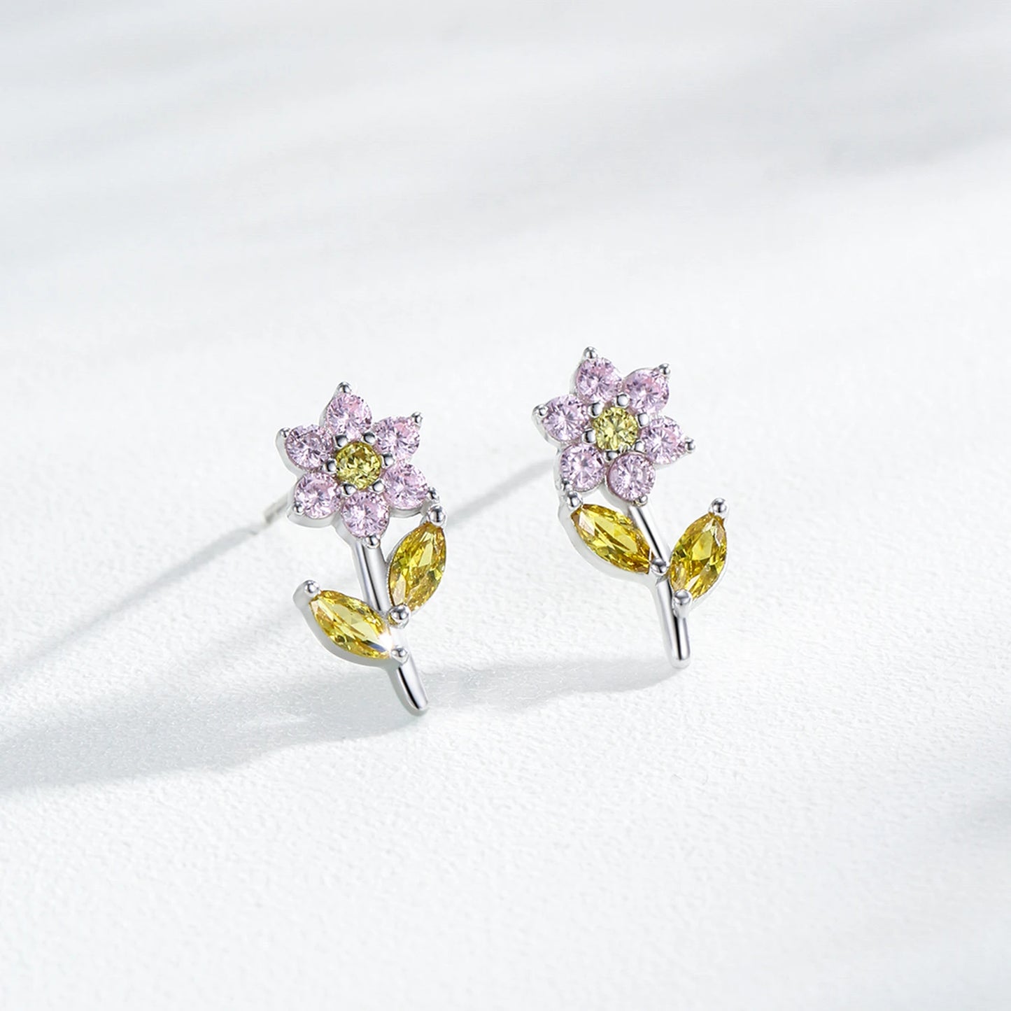 925 Sterling Silver  Cute Flower Rainbow Zircon Stud Earrings