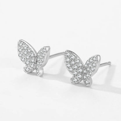 925 Sterling Silver Zirconia Charm Butterfly Stud Earrings