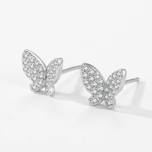 925 Sterling Silver Zirconia Charm Butterfly Stud Earrings