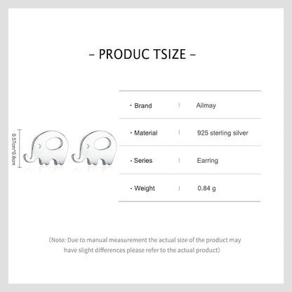 925 Sterling Silver Simple Elephant Small Stud Earrings