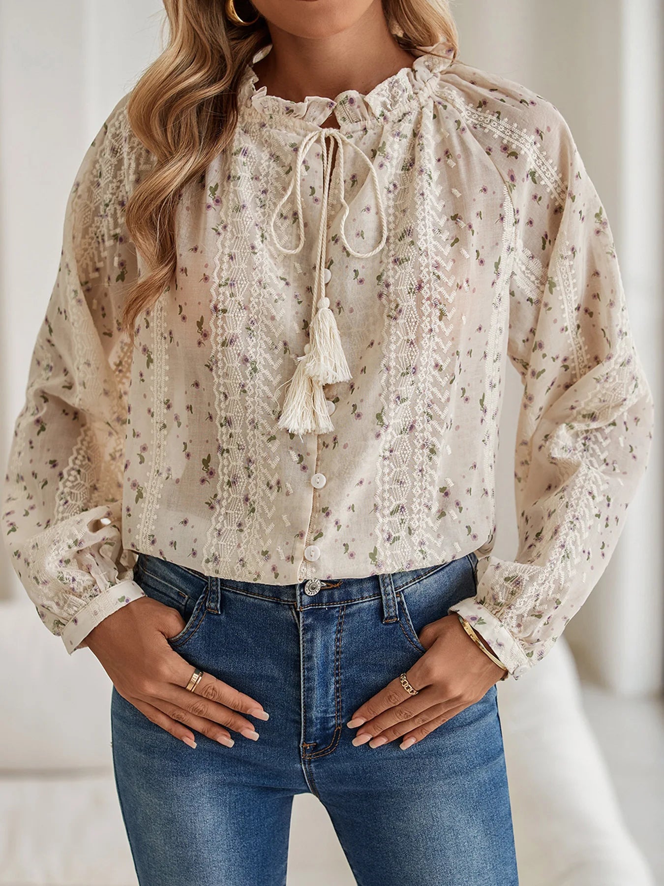 Lightweight Long Sleeve Bohemia  Lace Blouse