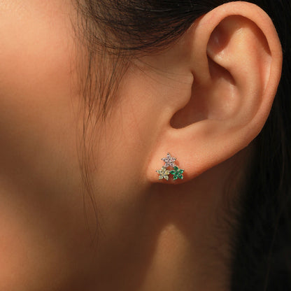 925 Sterling Silver Multi-Color Cubic Zirconia Flower Stud Earrings