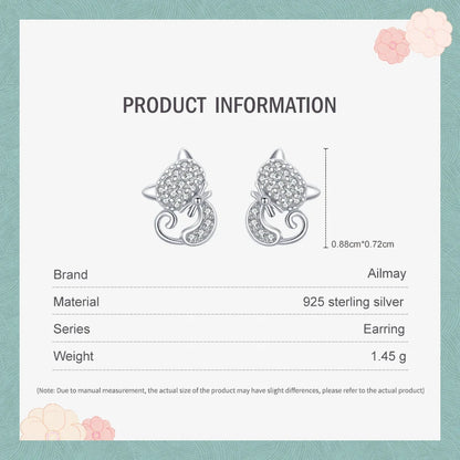 925 Sterling Silver Cute Cat Stud Earrings