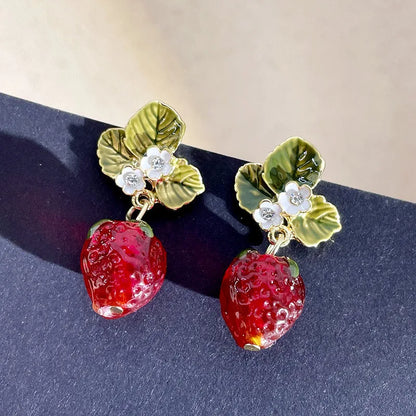 Strawberry Flower Drop Earrings