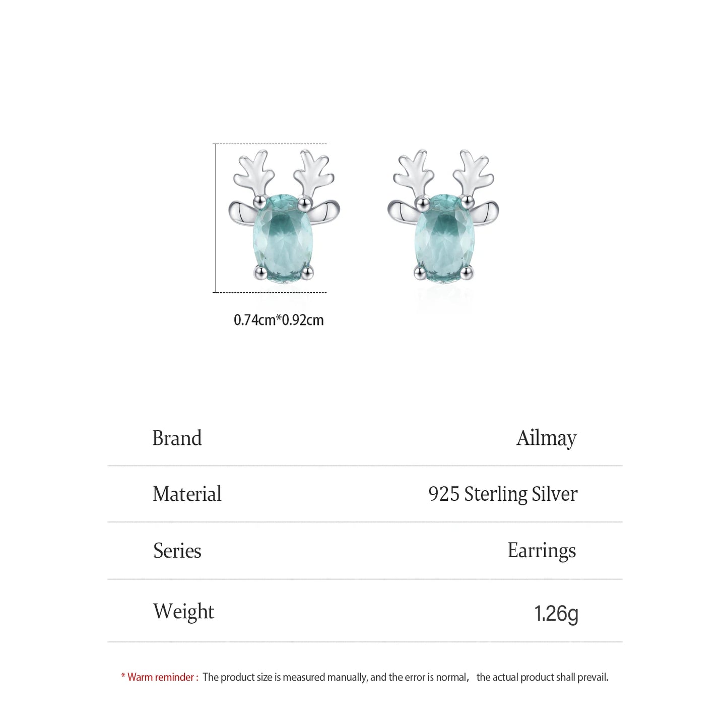 925 Sterling Silver Cartoon  Deer Stud Earrings