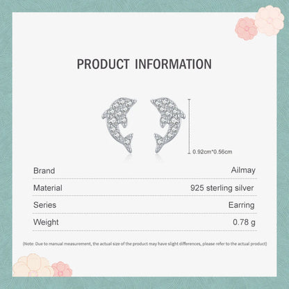 925 Sterling Silver Cute Dolphin Sparkling CZ Stud Earrings