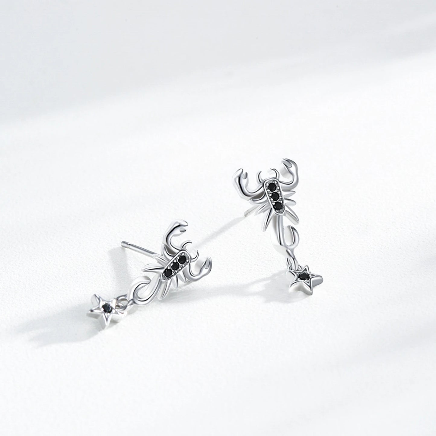 925 Sterling Silver Black Zirconia Scorpion Stud Earrings
