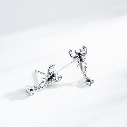 925 Sterling Silver Black Zirconia Scorpion Stud Earrings