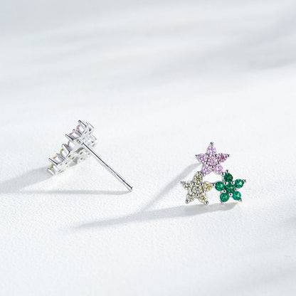 925 Sterling Silver Multi-Color Cubic Zirconia Flower Stud Earrings