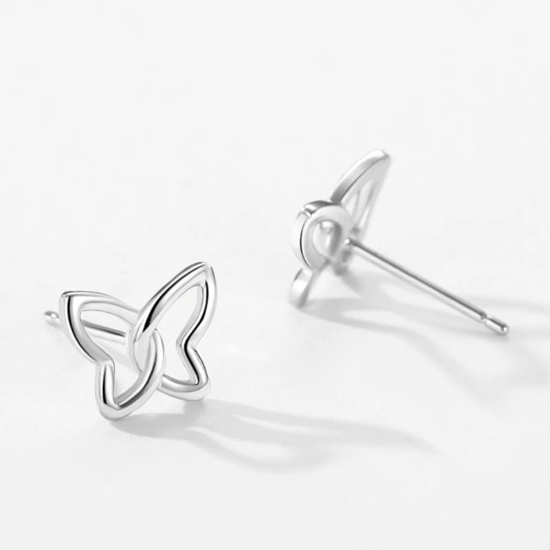 925 Sterling Silver Hollow Butterfly Stud Earrings