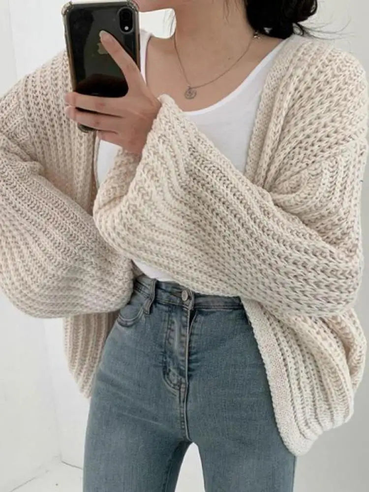 Vintage Puff Sleeve Knit Cardigan Sweater