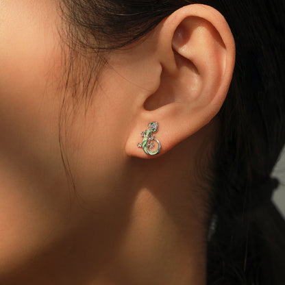 925 Sterling Silver Lizard Rainbow CZ Stud Earrings