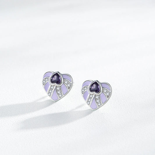 925 Sterling Silver Elegant Heart Enamel Earrings