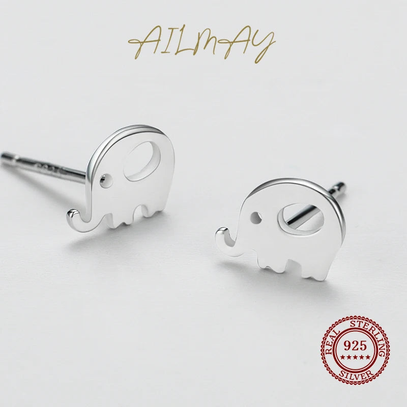 925 Sterling Silver Simple Elephant Small Stud Earrings