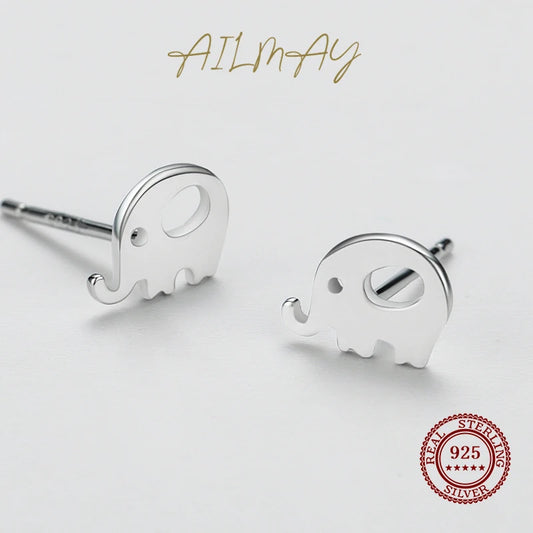 925 Sterling Silver Simple Elephant Small Stud Earrings