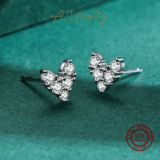 925 Sterling Silver Hearts Sparkling CZ Stud Earrings
