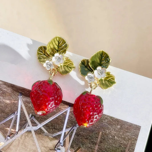 Strawberry Flower Drop Earrings