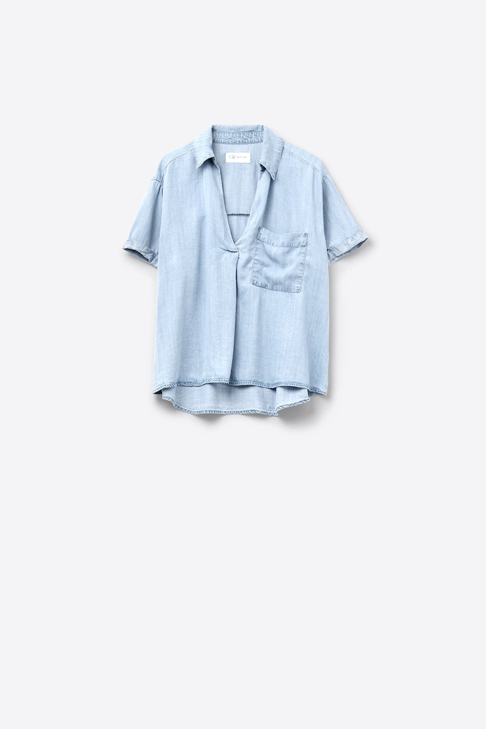 Short Sleeve Tencel Shirt With Chest Pocket in Blue
