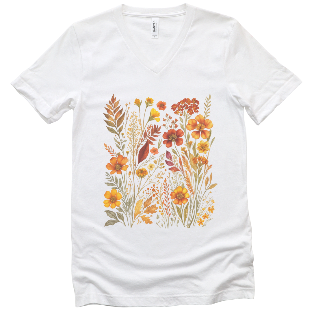 Autumn Floral - Short Sleeve V-Neck Tee