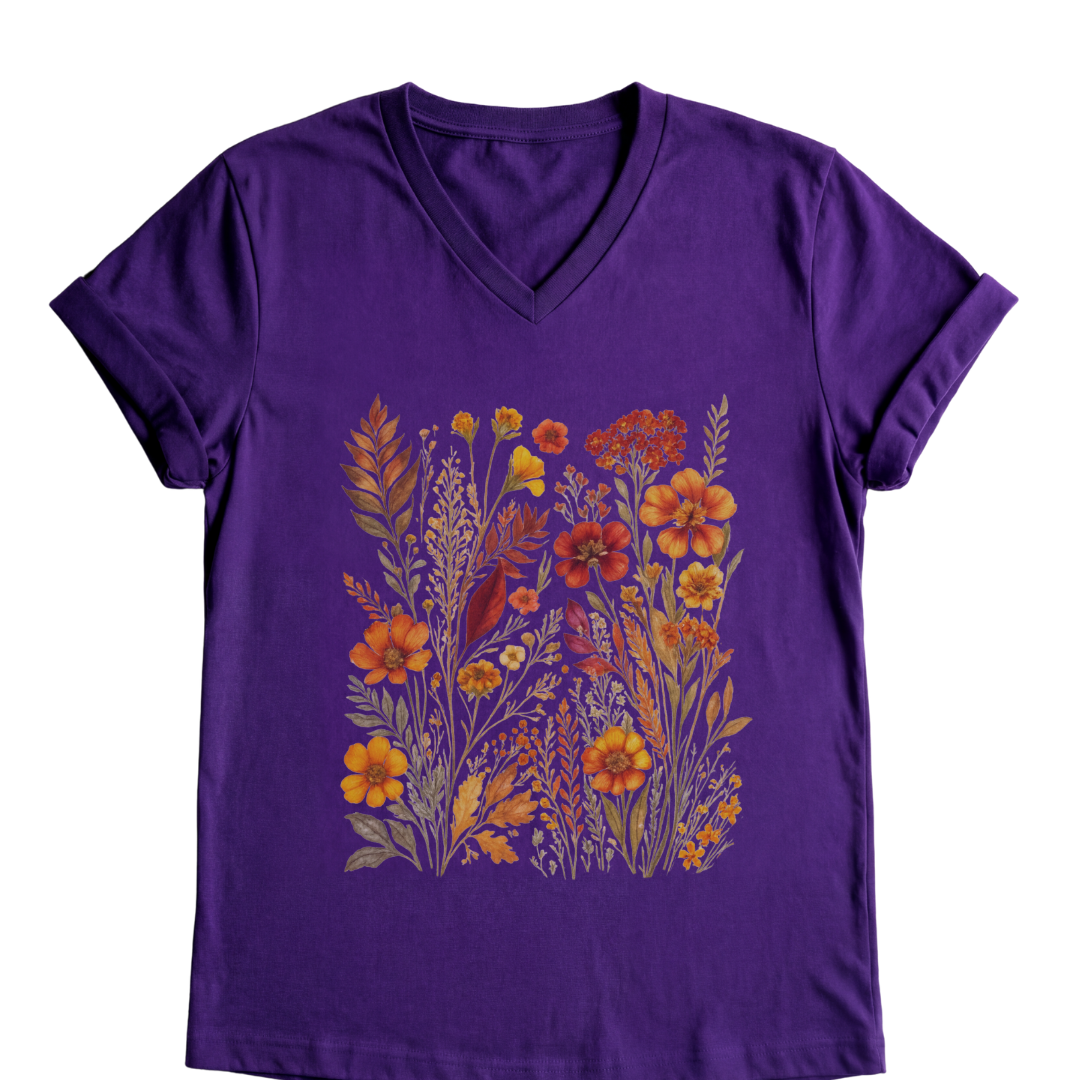 Autumn Floral - Short Sleeve V-Neck Tee