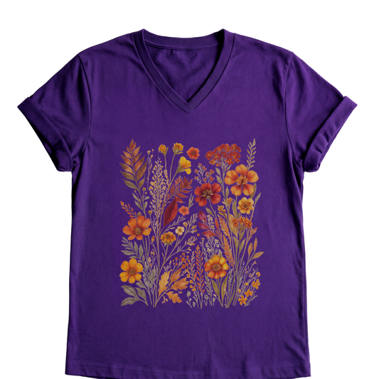 Autumn Floral - Short Sleeve V-Neck Tee