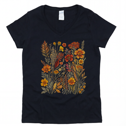 Autumn Floral - Short Sleeve V-Neck Tee