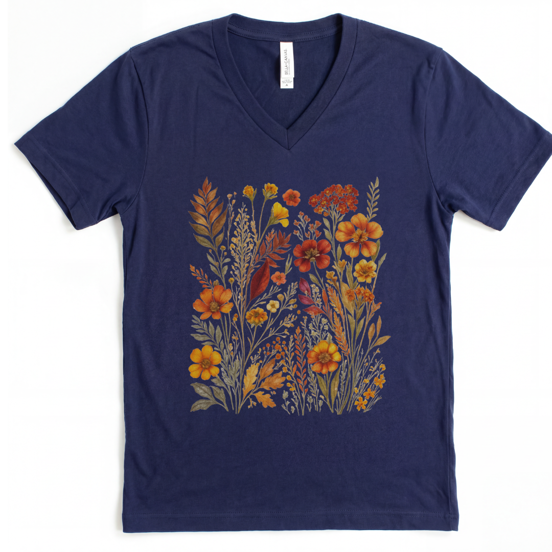 Autumn Floral - Short Sleeve V-Neck Tee