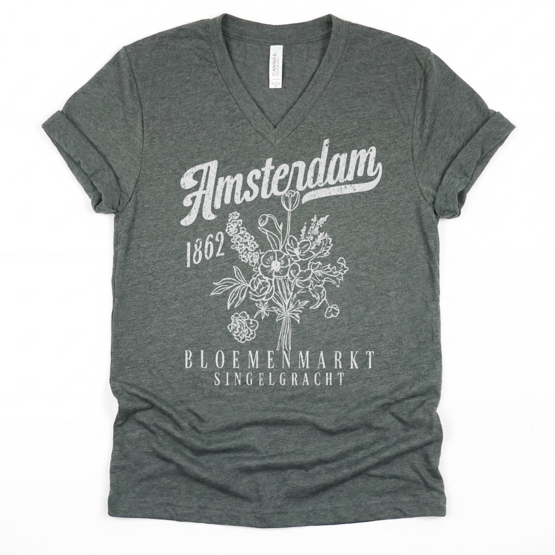 Amsterdam Flower Market - Short Sleeve V-Neck Tee