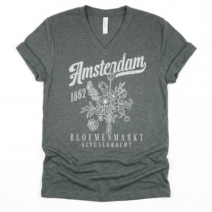 Amsterdam Flower Market - Short Sleeve V-Neck Tee