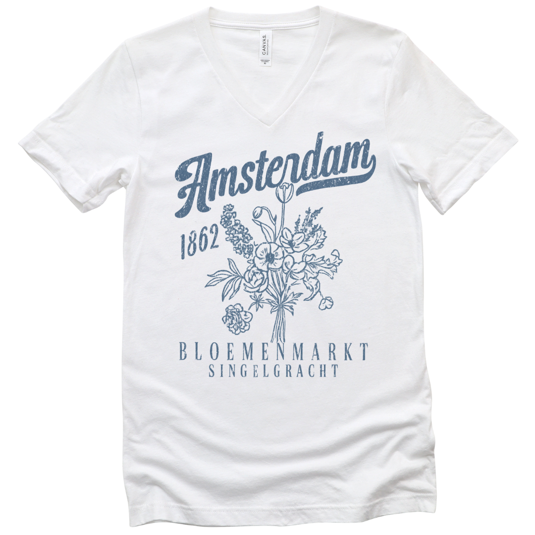 Amsterdam Flower Market - Short Sleeve V-Neck Tee