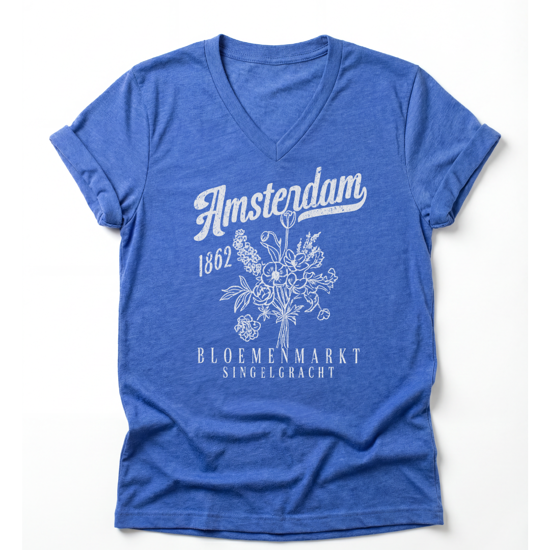 Amsterdam Flower Market - Short Sleeve V-Neck Tee